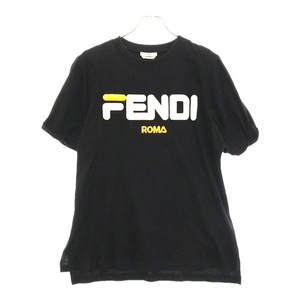 FENDI フェンディ ×FILA フィラ フロントロゴプリント半袖カットソー 半袖Tシャツ ブラック/イエロー FS7074