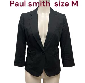 美品Paul smith ブラックレーベル　リボンポケット　綿、麻　ジャケット　M、9号 ポールスミス　黒、ジャケット