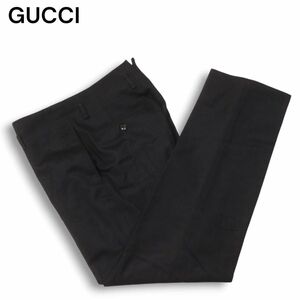 イタリア製★ GUCCI グッチ 秋冬 ノータック ウール スラックス トラウザー パンツ Sz.48　メンズ 黒　I4B01616_9#Q