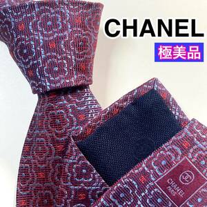 極美品 CHANEL シャネル　ネクタイ　高級シルク　花柄　ココマーク