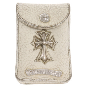 CHROME HEARTS クロムハーツ BLT POUCH CIGARETTE CASE2 スモールCHクロスロゴプレートレザーシガレットケース ホワイト