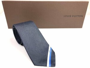 美品　ルイ・ヴィトン　Louis　Vuitton　ワンポイント　シルクネクタイ　ネイビー　LV　剣先：7cm　同梱不可　YNT-1027