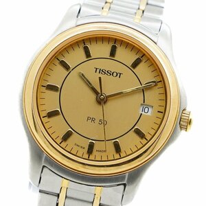 1円 箱/保証書/コマ4付 TISSOT ティソ PR50 T27218121 QZ クオーツ デイト 3針 ゴールド 金文字盤 SS GP 腕時計 レディース 0572920240903