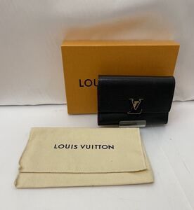 20240925【LOUIS VUITTON】ルイヴィトン M62157 カプシーヌ LVロゴ 三つ折り財布 ブラック レザー レディース