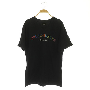 ウノピュウノウグァーレトレ リラックス 1PIU1UGUALE3 RELAX Tシャツ カットソー 半袖 Vネック マルチロゴ ラインストーン XXL 黒