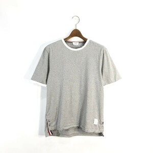 [イタリア製・正規品] トムブラウン THOM BROWN NEWYORK 半袖 クルーネック リンガー Tシャツ 2 グレー メンズ カットソー トリム T 丸首