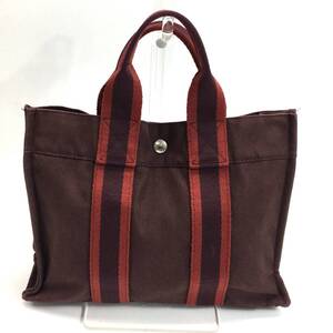 美品 HERMES/エルメス フールトゥPM ミニトートバッグ ハンドバッグ コットンキャンバス レッド 赤 シルバー金具 24h菊MZ