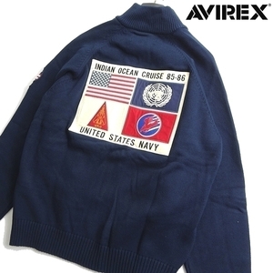 AVIREX アヴィレックス 新品 定1.8万 TOP GUN ワッペンデザイン フルジップ ブルゾン ドライバーズニット 3140005 120 XL ▲036▼kkf183us