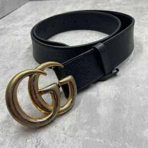 【良品】GUCCI グッチ ベルト マーモント gg ブラック レザーベルト 黒 メンズ ゴールドロゴ 金具