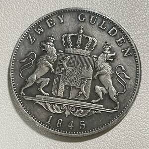 ドイツ 硬貨 古銭 バイエルン州 1845年 ルートヴィヒ1世 「ケーニヒ フォン バイエルン」銘 州章 ライオン クラウン コイン 重21.98g 銀貨