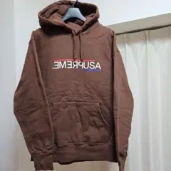 Supreme ブラウン Mサイズ　USAロゴフーディー　パーカー