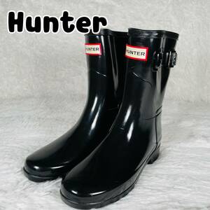 未使用 HUNTER ハンター 靴 レディース 長靴 オリジナル リファインド ショート グロス REFINED SHORT GLOSS 22cm UK3 US5 EU36 ブラック