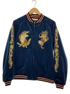 HOUSTON◆VELVETTEN SOUVENIR JACKET/スカジャン/L/ポリエステル/BLK/龍虎/51286