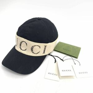 未使用品 GUCCI グッチ ロゴ ベースボールキャップ 帽子 ブラック タグ付き メンズ L 59