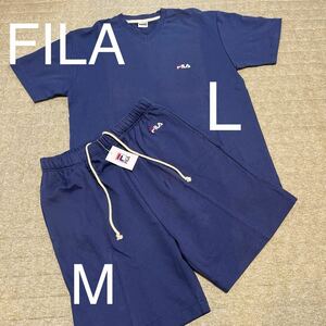 ♪♪⑦上下セット FILA フィラ☆スウェット セットアップ ネイビー☆半袖半ズボン 上Lサイズ、下Mサイズ