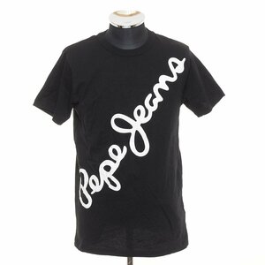 ◆499491 PEPE JEANS ◇Tシャツ 半袖 ビッグロゴ サイズS バインダーネック メンズ ブラック プリント