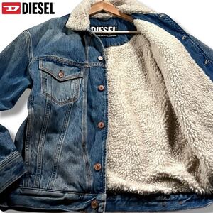 極美品/Lサイズ相当●現行タグ DIESEL ディーゼル 裏地ボア で デニムジャケット ジージャン インディゴ ボタンロゴ刻印 洗濯可能◎ M