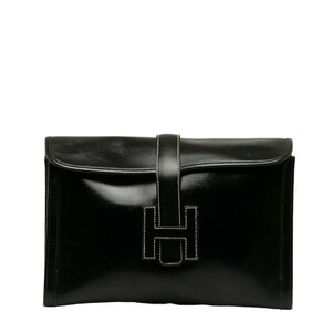 エルメス ジジェPM　ボックスカーフ クラッチバッグ セカンドバッグ ブラック レザー レディース HERMES 【中古】