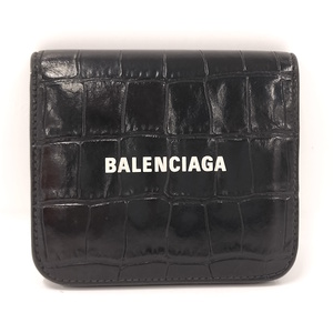 【中古】BALENCIAGA 二つ折り財布 レザー 型押し ブラック