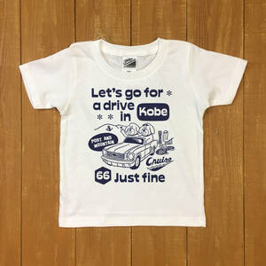 ■ DRIVE IN KOBE Tシャツ■100サイズ（ホワイトxネイビー）フォード マスタング FORD MUSTANG KOBE 神戸