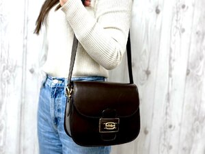 極美品 CELINE セリーヌ ヴィンテージ 馬車金具 ショルダーバッグ バッグ レザー 茶 79661Y