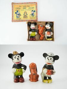 M0227【デッドストック品】Micky ミッキー・Minny ミニー・Pluto プルート 陶製フィギア 3体箱入り 1948年製 Made in Japan