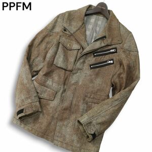 Y2K 00s archive★ PPFM ペイトンプレイス 秋冬 ムラ汚し加工★ ヘリンボン ウール ツイード ミリタリー コート Sz.M メンズ　I4T03621_B#N