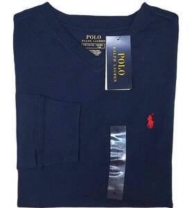 【新品】ラルフローレン ■ コットンTシャツ ■ メンズ XS / US Boys L ■ ネイビー Vネック POLO RALPH LAUREN 正規品