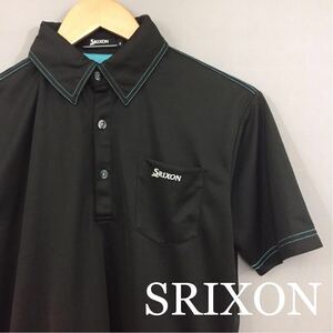 【美品 良品】スリクソン SRIXON ゴルフ ドライポロシャツ 半袖 ブラック ロゴ ポケット ステッチ ブルー メンズ Mサイズ ～◇