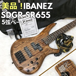 美品！ IBANEZ SDGR SR655 5弦ベース アイバニーズ エレキベース 木目調 ケース付 【動作品】 1000