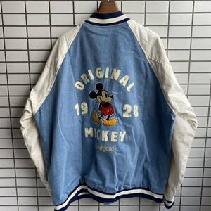 Disney ディズニー original Mickey 1928 ミッキー スタジャン XXL デニム生地　刺繍　ブルゾン　ディズニーランド　　オーバーサイズ