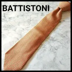 BATTISTONI 高級 シルク 100% ネクタイ オレンジ系 幾何学模様