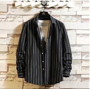 OHJ2882☆秋服　/132黒;4XL ストライプシャツ メンズ 長袖シャツ ボダンダウンシャツ ワイシャツ カジュアル 通勤 紳士服 トップス