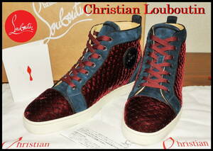 極少数製産 激レア Christian Louboutin ルイススワロ クリスチャンルブタン 41 ベロア キルティング スワロ ハイカット スニーカー 美品