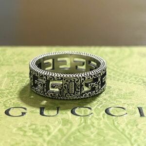 【美品】1円〜 グッチ GUCCI 指輪 リング サイズ17 刻印18 アラベスク　スクエア アクセサリー Ag925 メンズ レディース ブランド シルバー