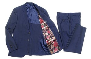 17SS 超美品 Paul Smith COLLECTION ポールスミス フローラル柄裏地 ストライプ スーツ セットアップ ネイビー ウール シルク メンズ L