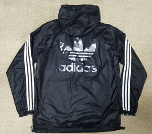 ◎ほぼ未使用◎ビッグサイズ◎adidas originalsバックトレフォイルリバーシブルフーデット光沢ナイロンジャケットブラック×迷彩 size XO