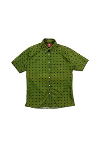 A BATHING APE shirt アベイシングエイプ BD半袖シャツ ボタンダウン 総柄 カーキ サイズM トップス ヴィンテージ