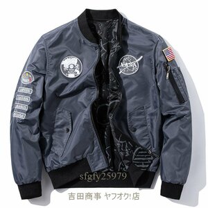 A6895新品春夏フライトジャケット メンズスタジャン 両面着 ワッペン 紳士 野球服ゆったり ブルゾン アウトドア アメカジ グレーM~3XL