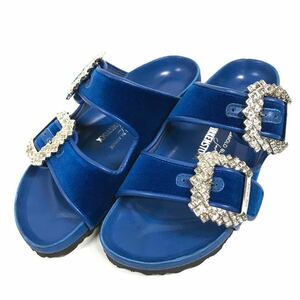 美品【マノロブラニク×ビルケンシュトック】本物 MANOLO BLAHNIK×BIRKENSTOCK 靴 23cm ビジュー サンダル シューズ ベロア レディース 36