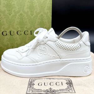 1円 【現行使用数回】 GUCCI グッチ 【女王の貫禄】 ジャンボGG インターロッキング スニーカー シューズ 靴 ロゴ レザー ホワイト 23cm位