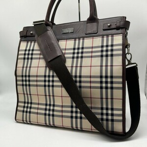 【美品/A4◎】 バーバリー BURBERRY トートバッグ ブリーフケース ハンドバッグ ビジネスバッグ 2way メンズ ノバチェック キャンバス 本革