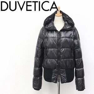 【T663】◆DUVETICA/デュベティカ 裾リブ ナイロン ダウン フード フーディー Wジップアップ ジャケット ブラック 42