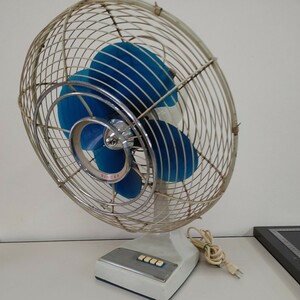 【 扇風機 レトロ SINGER 】4枚羽 No.635 昭和レトロ アンティーク ビンテージ 青 FAN 中古品 動作確認済み 本体のみ【倉庫】0521