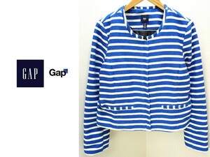 ★セール★ GAP ギャップ ブルー ホワイト マリン ボーダー コットン ジャケット 12 春夏 オシャレ 大人カジュアル 綺麗め◎ アメカジ●AL