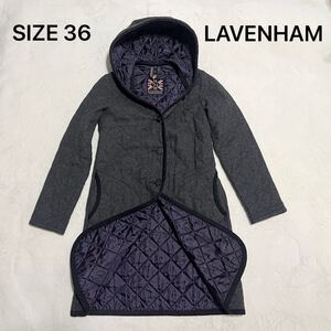 【美品】LAVENHAM ラベンハム キルティングコート レディース グレー サイズ36 フード付き(脱着不可)