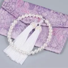 数珠 女性用 花珠貝パール 念珠 8mm 数珠袋セット 天然貝核 ホワイト 白