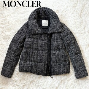 1円～美品 MONCLER モンクレール ダウンジャケットROCHERS ロシェール ツイード グレー サイズ0 S相当