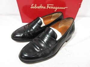 【サルヴァトーレフェラガモ Salvatore Ferragamo】 レザー コインローファー スリッポン 紳士靴 (メンズ) size8EE ブラック ◯30MZA6850◯