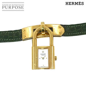 エルメス HERMES ケリーウォッチ ヴィンテージ レディース 腕時計 グリーン クロコレザー ホワイト クォーツ カデナ Kelly Watch 90234259